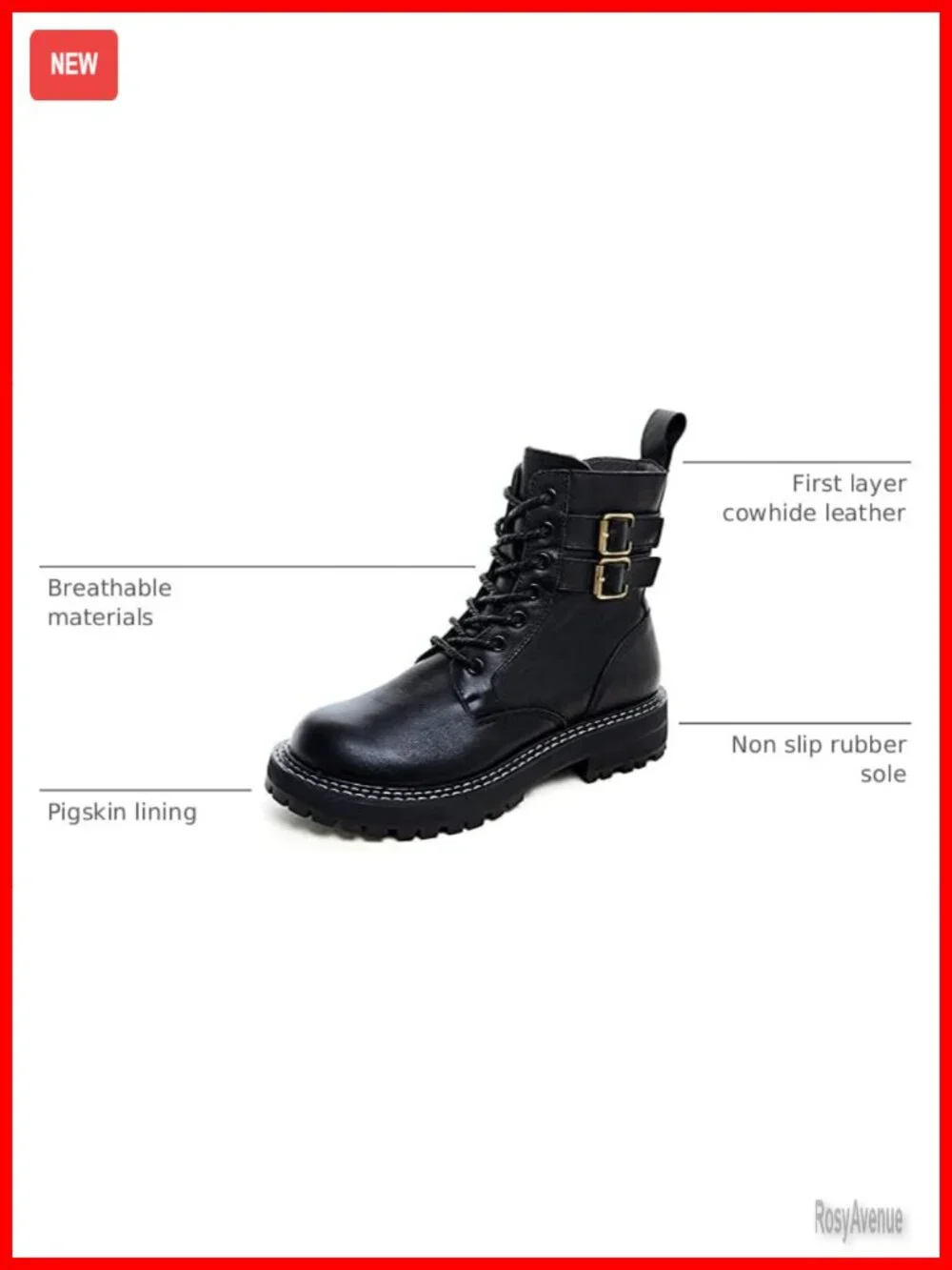 Real Leather Ankle Boots Low Heel Lace Up Booties